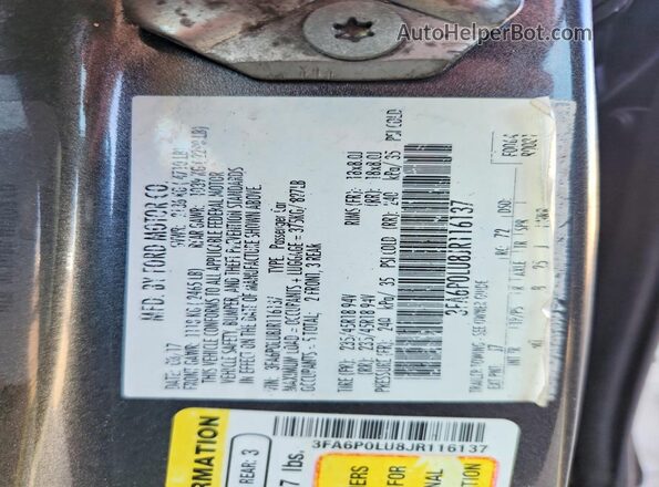 3FA6P0LU8JR116137 2018 FORD FUSION Gray Widok komory silnika