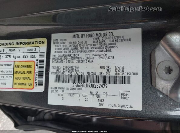 3FA6P0LU9JR232429 2018 FORD FUSION HYBRID Серый Вид подкапотного пространства