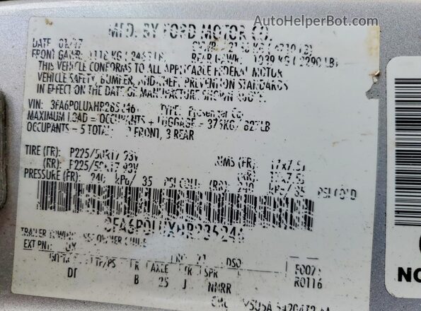 3FA6P0LUXHR285246 2017 FORD FUSION Silver Widok komory silnika