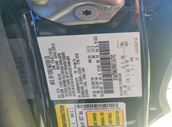 3FA6P0MU9KR134792 2019 FORD FUSION Black Widok komory silnika