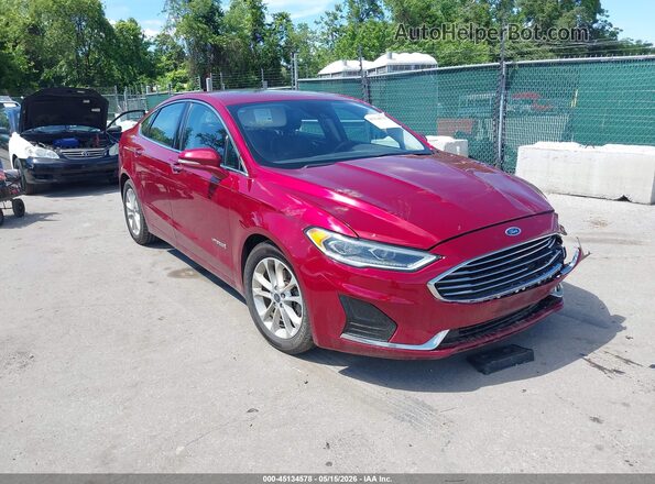 3FA6P0MUXKR146997 2019 FORD FUSION HYBRID Красный Передняя правая четверть