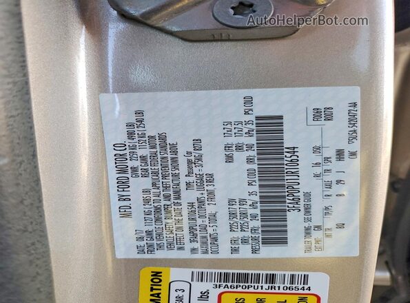 3FA6P0PU1JR106544 2018 FORD FUSION Бежевый Вид подкапотного пространства