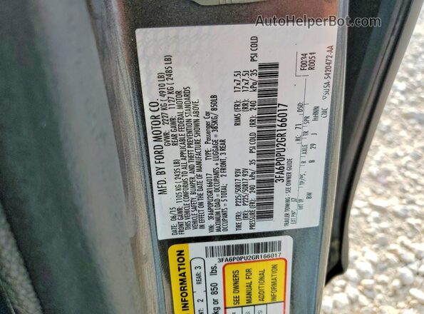 3FA6P0PU2GR166017 2016 FORD FUSION Серый Вид подкапотного пространства