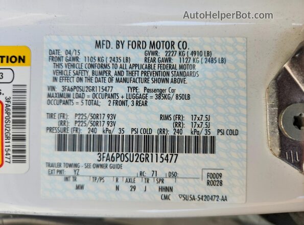 3FA6P0SU2GR115477 2016 FORD FUSION Белый Вид подкапотного пространства