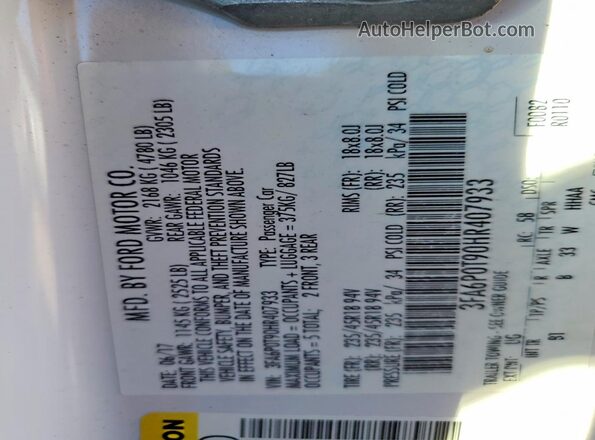 3FA6P0T90HR407933 2017 FORD FUSION Белый Вид подкапотного пространства