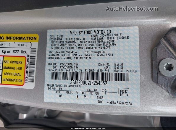 3FA6P0UU2JR254352 2018 FORD FUSION HYBRID Серебряный Вид подкапотного пространства