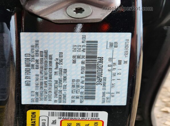 3FA6P0UU3JR273668 2018 FORD FUSION Черный Вид подкапотного пространства
