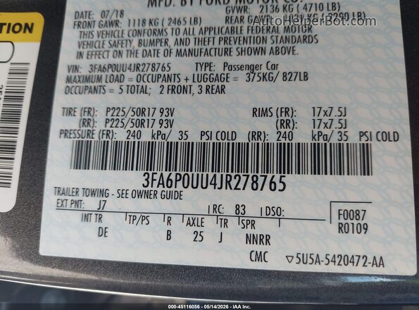 3FA6P0UU4JR278765 2018 FORD FUSION HYBRID Серый Вид подкапотного пространства
