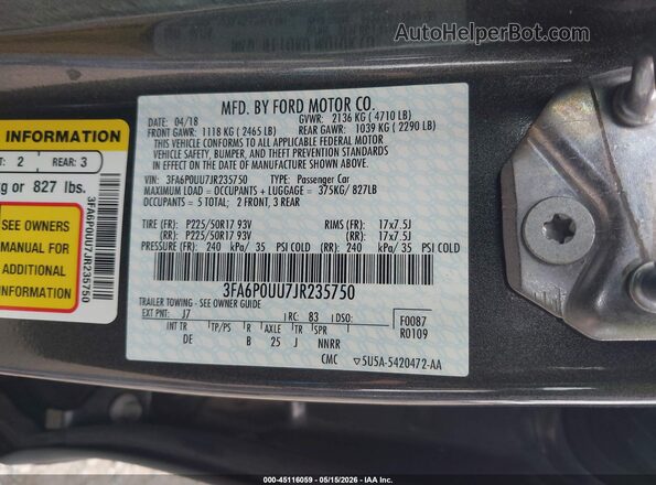 3FA6P0UU7JR235750 2018 FORD FUSION HYBRID Gray Vista del compartimento del motor