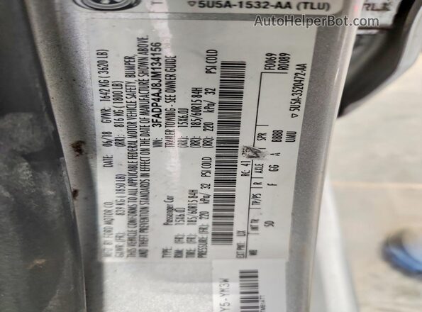 3FADP4AJ8JM134156 2018 FORD FIESTA Серебряный Вид подкапотного пространства
