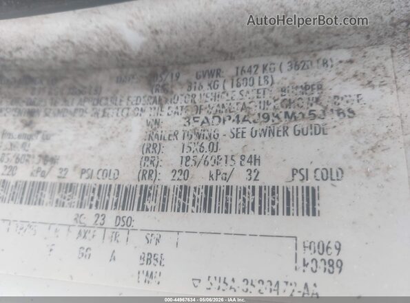 3FADP4AJ9KM153168 2019 FORD FIESTA Белый Вид подкапотного пространства