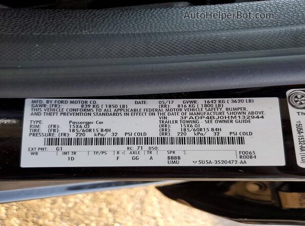 3FADP4BJ0HM132944 2017 FORD FIESTA Black Вид підкапотного простору