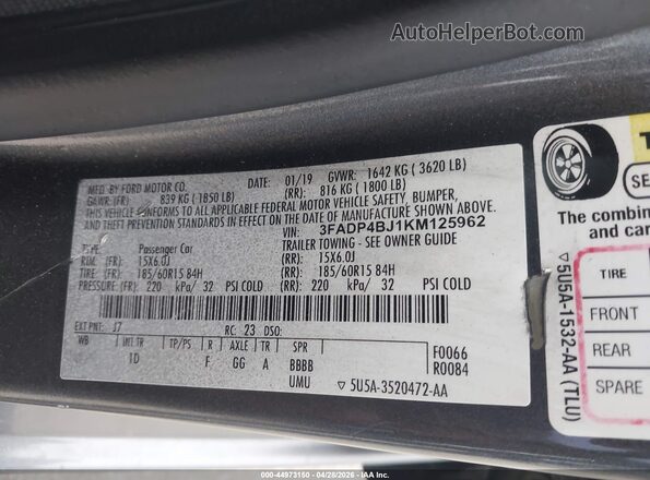 3FADP4BJ1KM125962 2019 FORD FIESTA Gray Widok komory silnika