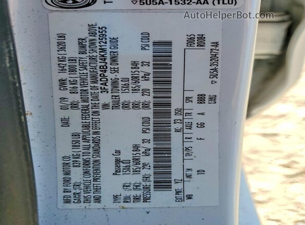 3FADP4BJ4KM125955 2019 FORD FIESTA Белый Вид подкапотного пространства