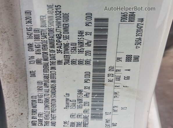 3FADP4BJ7HM103215 2017 FORD FIESTA White Vista del compartimento del motor