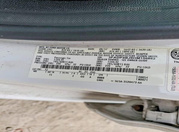 3FADP4BJ8HM156862 2017 FORD FIESTA Белый Вид подкапотного пространства