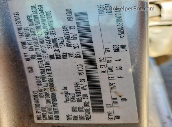 3FADP4BJ9HM150469 2017 FORD FIESTA Silver VIN sticker view
