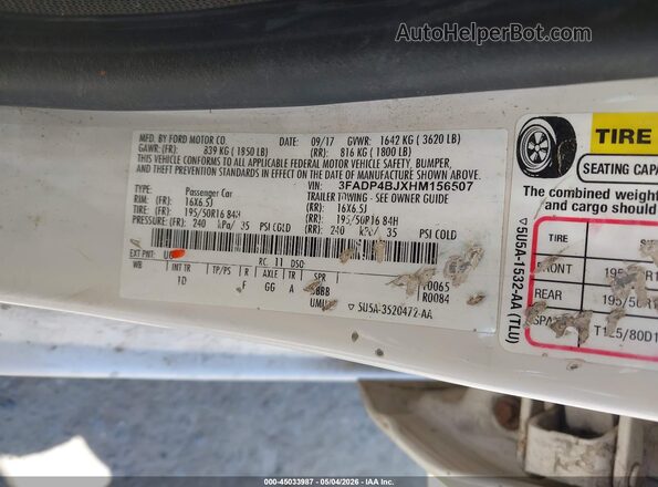 3FADP4BJXHM156507 2017 FORD FIESTA White Engine compartment view