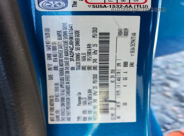 3FADP4CJ8HM161641 2017 FORD FIESTA Синий Вид подкапотного пространства