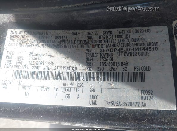 3FADP4EJ0HM144510 2017 FORD FIESTA Gray Вид підкапотного простору