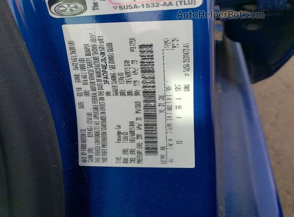 3FADP4EJ0JM107981 2018 FORD FIESTA Синий Вид наклейки с VIN-кодом
