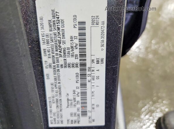3FADP4EJ3KM152477 2019 FORD FIESTA Charcoal ძრავის განყოფილების ხედი