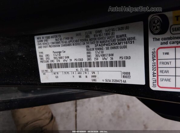 3FADP4GX5KM116131 2019 FORD FIESTA Black Widok komory silnika