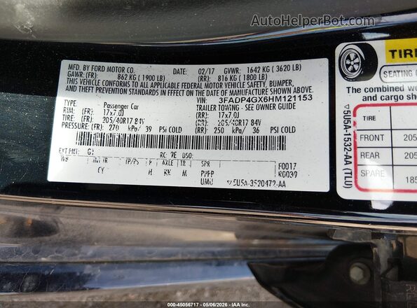 3FADP4GX6HM121153 2017 FORD FIESTA Black Widok komory silnika