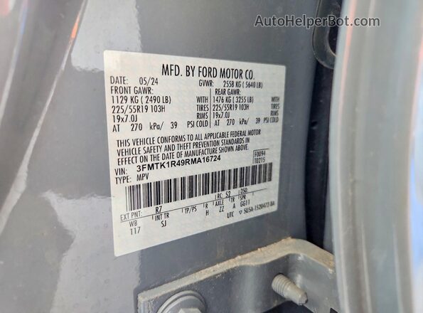 3FMTK1R49RMA16724 2024 FORD MUSTANG Серый Вид наклейки с VIN-кодом
