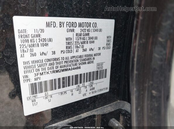 3FMTK1RM2MMA04486 2021 FORD MUSTANG MACH-E Black Widok komory silnika