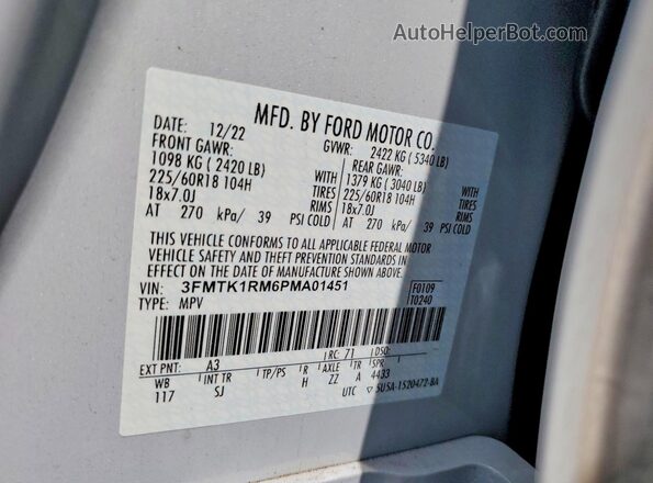 3FMTK1RM6PMA01451 2023 FORD MUSTANG Серебряный Вид наклейки с VIN-кодом