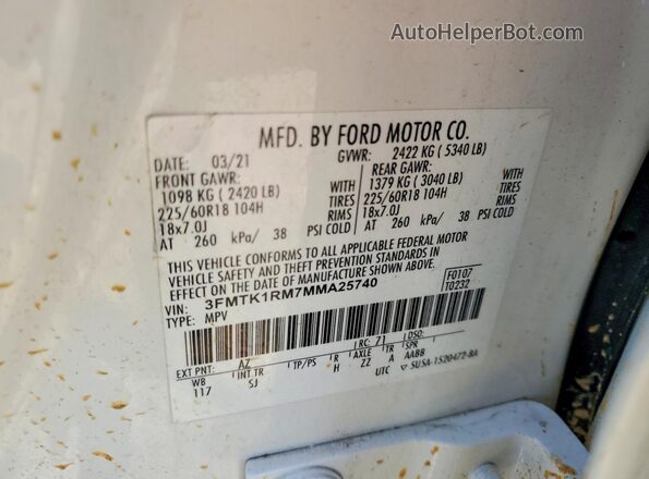 3FMTK1RM7MMA25740 2021 FORD MUSTANG Белый Вид наклейки с VIN-кодом