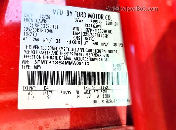 3FMTK1SS4MMA08113 2021 FORD MUSTANG Красный Вид подкапотного пространства