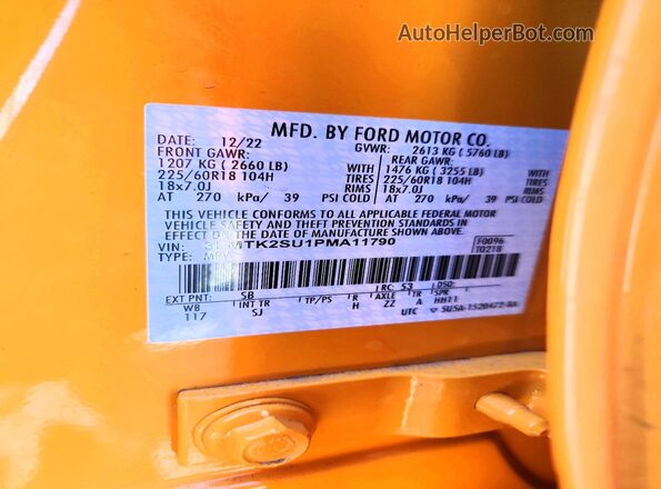 3FMTK2SU1PMA11790 2023 FORD MUSTANG Yellow VIN կոդի պիտակի տեսք