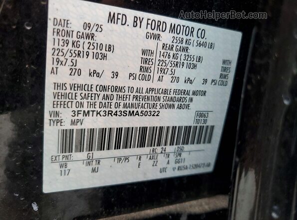 3FMTK3R43SMA50322 2025 FORD MUSTANG MACH-E PREMI Black Widok wnętrza 360 stopni