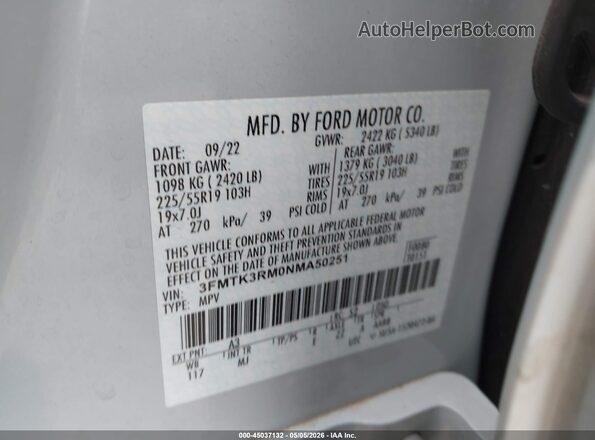 3FMTK3RM0NMA50251 2022 FORD MUSTANG MACH-E PREMI Синий Вид подкапотного пространства