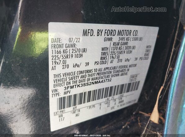 3FMTK3SS2NMA43732 2022 FORD MUSTANG MACH-E Purple ძრავის განყოფილების ხედი