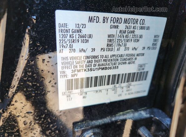 3FMTK3SU1PMB06355 2023 FORD MUSTANG MACH-E PREMI Черный Панорамный вид салона 360°