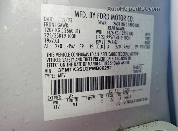3FMTK3SU2PMB06252 2023 FORD MUSTANG Gray Սալոնի 360 աստիճան տեսք