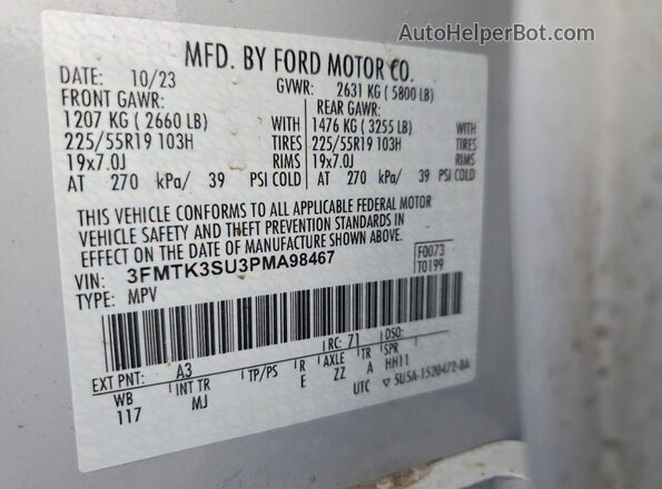 3FMTK3SU3PMA98467 2023 FORD MUSTANG Белый Вид подкапотного пространства
