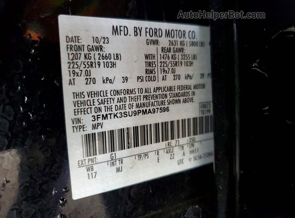 3FMTK3SU9PMA97596 2023 FORD MUSTANG Черный Вид наклейки с VIN-кодом