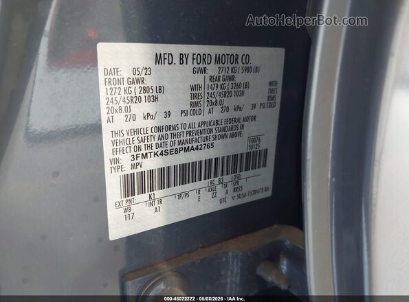3FMTK4SE8PMA42765 2023 FORD MUSTANG MACH-E Blue Շարժիչի բաժամունքի տեսք