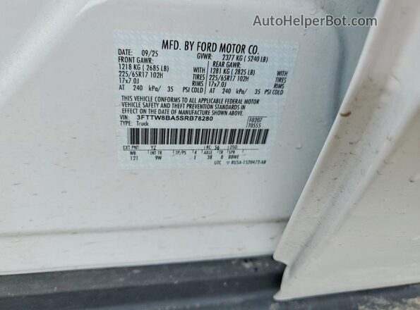 3FTTW8BA5SRB78280 2025 FORD MAVERICK Белый Вид наклейки с VIN-кодом