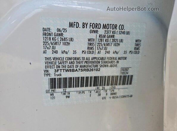 3FTTW8BA7SRB26102 2025 FORD MAVERICK White Vista del compartimento del motor