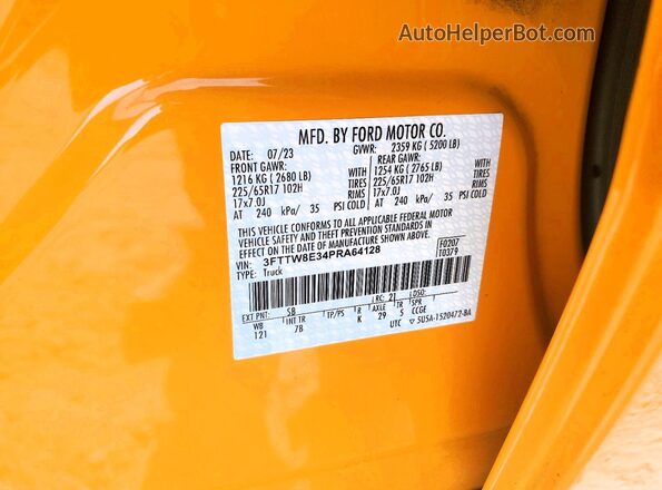 3FTTW8E34PRA64128 2023 FORD MAVERICK Оранжевый Вид наклейки с VIN-кодом
