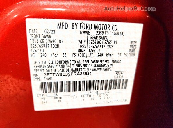 3FTTW8E35PRA28531 2023 FORD MAVERICK Оранжевый Вид подкапотного пространства