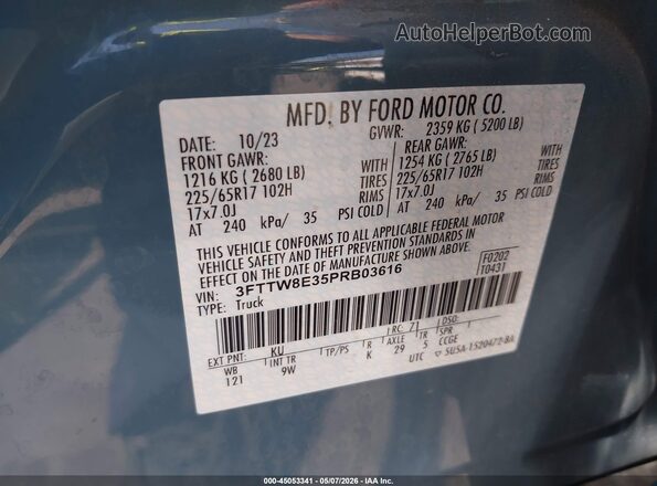 3FTTW8E35PRB03616 2023 FORD MAVERICK Blue ძრავის განყოფილების ხედი