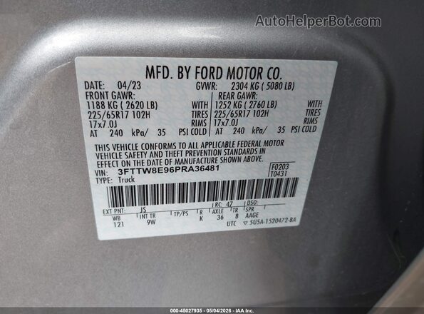 3FTTW8E96PRA36481 2023 FORD MAVERICK Silver Շարժիչի բաժամունքի տեսք