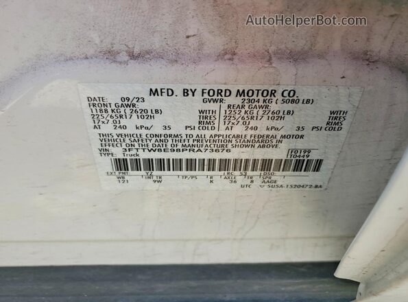 3FTTW8E98PRA73676 2023 FORD MAVERICK White ძრავის განყოფილების ხედი