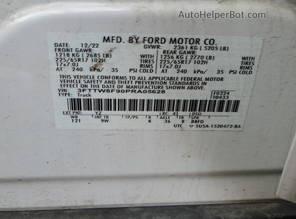 3FTTW8F90PRA05628 2023 FORD MAVERICK Белый Вид подкапотного пространства
